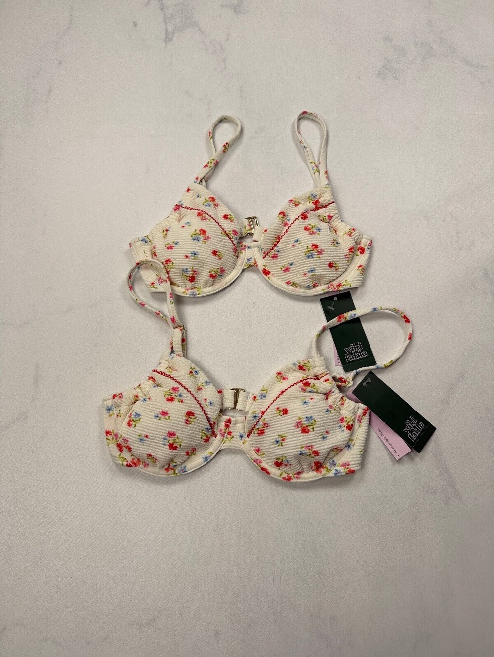Wild Fable Floral Bra Cream Modern Feminine Matching Set of 2 - Womens XS